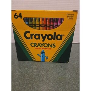 Vintage Box 64 Crayola Crayons 1990 Built-in Sharpener Retired Colors USA New